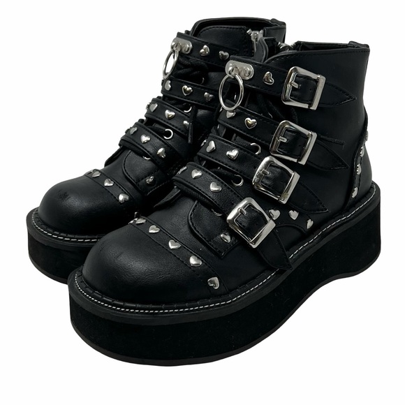 Demonia Emily-315 Ankle Boots Size 7 Black Vegan Leather Platform Whimsigoth - Picture 2 of 12